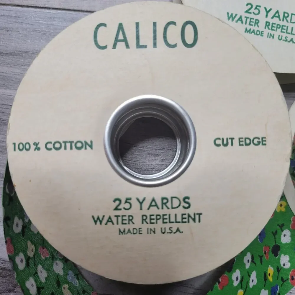Vintage Calico Green Floral Print Cut Edge Ribbon (3 rolls)